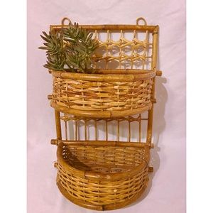 Vintage bamboo rattan wall shelf